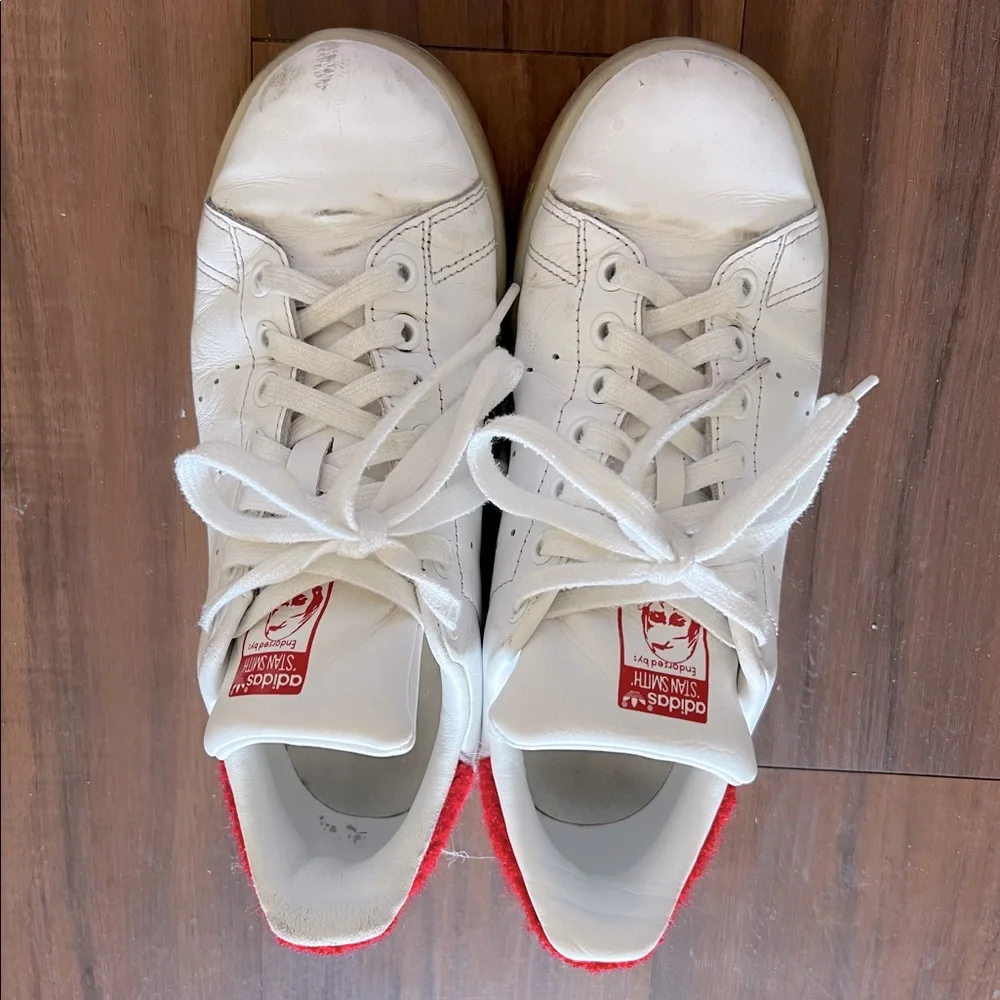 Womens Adidas Stan Smith White Red Leather Casual Shoes Sneakers US 7 - Picture 1 of 9